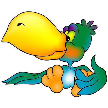 simsearch:400-08410665,k - Green Sitting Parrot with Big Yellow Beak - Colored Cartoon Illustration, Vector Photographie de stock - Aubaine LD & Abonnement, Code: 400-08410665