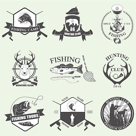 simsearch:400-08348524,k - Set of vintage hunting and fishing labels and design elements Stock Photo - Budget Royalty-Free & Subscription, Code: 400-08410729