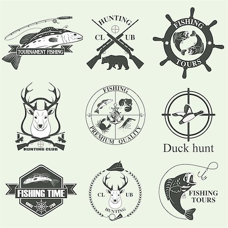 simsearch:400-08348524,k - Set of vintage hunting and fishing labels and design elements Stock Photo - Budget Royalty-Free & Subscription, Code: 400-08410734