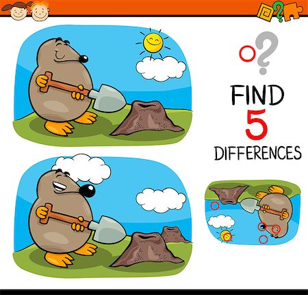 diagrammatic drawing animals - Cartoon Illustration of Finding Differences Educational Task for Preschool Children with Mole Animal Character Stock Photo - Budget Royalty-Free & Subscription, Code: 400-08410907