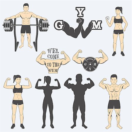 Vintage Weight Lifting Labels and Stickers. Gym logotypes Stock Photo - Budget Royalty-Free & Subscription, Code: 400-08411556