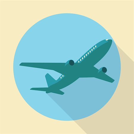 shadow plane - Flat long shadow air plane icon on blue Stock Photo - Budget Royalty-Free & Subscription, Code: 400-08411741