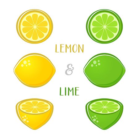 fresh juice and fruits graphics - Vector lemon and lime illustrations isolated on white Stock Photo - Budget Royalty-Free & Subscription, Code: 400-08411845