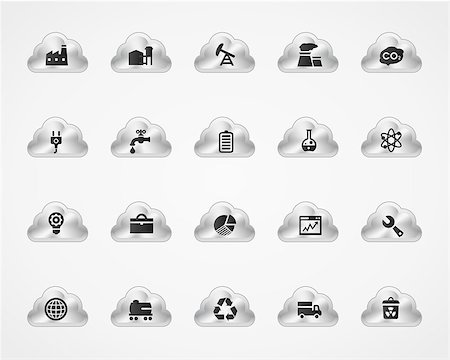 simsearch:400-04285412,k - Industrial icons on detailed metallic cloud buttons Stock Photo - Budget Royalty-Free & Subscription, Code: 400-08412525