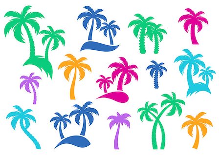 pic palm tree beach big island - Colorful vector palm tree silhouette icons on white Stock Photo - Budget Royalty-Free & Subscription, Code: 400-08412691