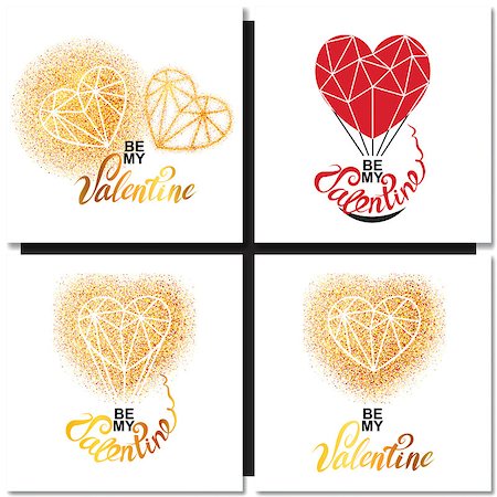 Set of Valentines day gold greeting cards with geometric heart shape. Vector illustration Stock Photo - Budget Royalty-Free & Subscription, Code: 400-08412958