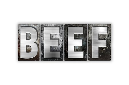 The word "Beef" written in vintage metal letterpress type isolated on a white background. Stock Photo - Budget Royalty-Free & Subscription, Code: 400-08413037