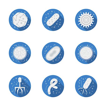 simsearch:400-04956513,k - Set of blue round vector icons with white silhouette pathogenic organisms. Virology and bacteriology science symbols. Elements of web design for business, website and mobile. Photographie de stock - Aubaine LD & Abonnement, Code: 400-08413512