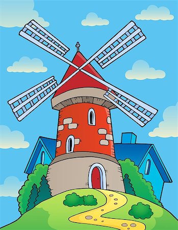 simsearch:400-05724401,k - Hill with windmill theme 1 - eps10 vector illustration. Stock Photo - Budget Royalty-Free & Subscription, Code: 400-08413683
