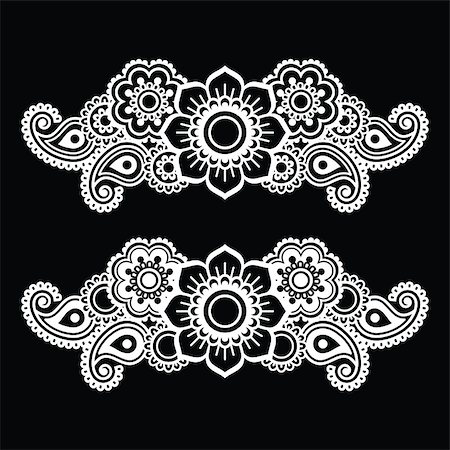 symmetrical flower henna tattoo designs - Vector geometrical ornament - orient traditional style on black Stock Photo - Budget Royalty-Free & Subscription, Code: 400-08413711