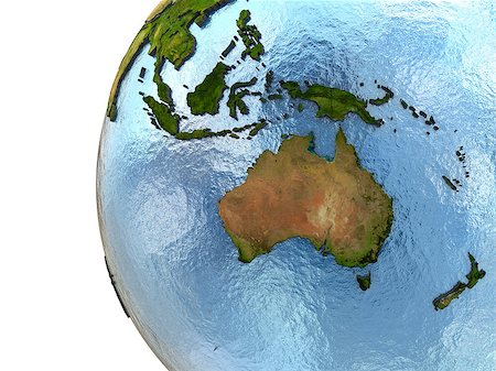 simsearch:400-08401820,k - Australia on highly detailed planet Earth with embossed continents and country borders. Elements of this image furnished by NASA. Photographie de stock - Aubaine LD & Abonnement, Code: 400-08427047