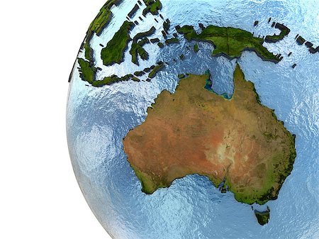 simsearch:400-08401820,k - Australia on highly detailed planet Earth with embossed continents and country borders. Elements of this image furnished by NASA. Photographie de stock - Aubaine LD & Abonnement, Code: 400-08427060