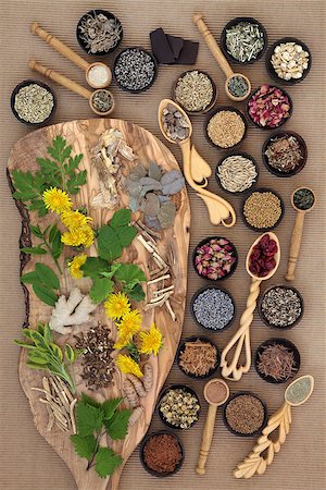 Superfood with herb and spice selection used in natural herbal medicine for women. Stock Photo - Budget Royalty-Free & Subscription, Code: 400-08429325