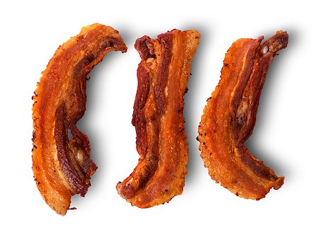 simsearch:400-04885499,k - Slices of bacon grilled isolated on white background Stock Photo - Budget Royalty-Free & Subscription, Code: 400-08429933