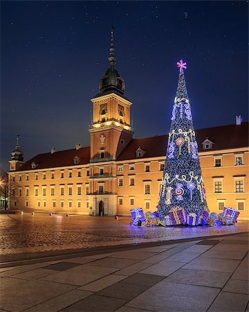 Night view of Old Warsaw's Castle Square during Chritsmas Stock Photo - Budget Royalty-Free & Subscription, Code: 400-08430683