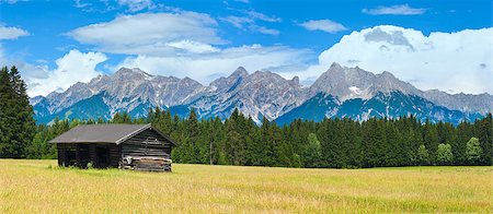 simsearch:400-05135647,k - Alps mountain meadow tranquil summer panorama with wooden shed (Austria, Gosau village outskirts) Stock Photo - Budget Royalty-Free & Subscription, Code: 400-08431419