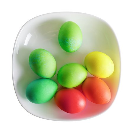 simsearch:400-07899875,k - Colored Easter eggs on white plate.  Isolated with clipping path on white background. Top view. Stock Photo - Budget Royalty-Free & Subscription, Code: 400-08432266