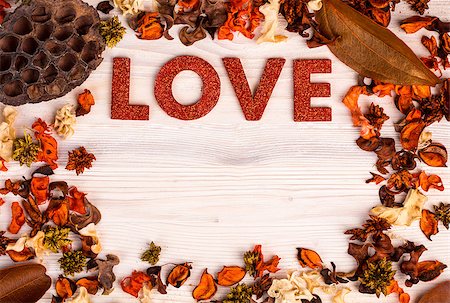 Valentines Day background with love text and orange brown dried plants Stock Photo - Budget Royalty-Free & Subscription, Code: 400-08432362