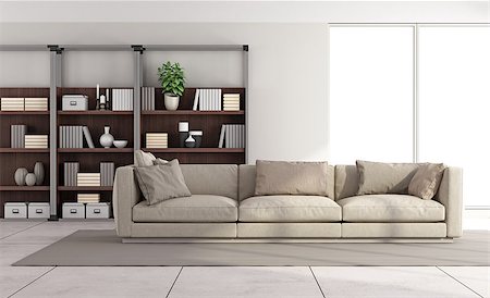 simsearch:400-07513835,k - Contemporary bright living room with sofa and bookcase on background - 3D Rendering Foto de stock - Super Valor sin royalties y Suscripción, Código: 400-08432883