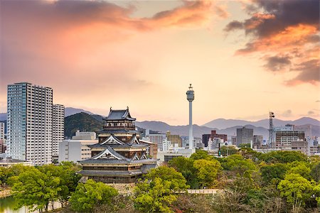 simsearch:400-06640469,k - Hiroshima, Japan morning cityscape with the castle. Stock Photo - Budget Royalty-Free & Subscription, Code: 400-08433149