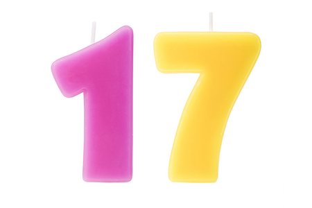 Colorful birthday candles in the form of the number seventeen on white background Stock Photo - Budget Royalty-Free & Subscription, Code: 400-08494009