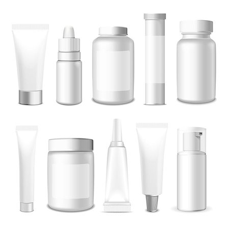 pills vector - Realistic Tubes,  Jar  And Package. Packing White Cosmetics And Medicines Isolated On White Background. You Can Use It For Tube Of Creams, Medication, Chemical, Gel,  Ointments Or Any Other Product Stock Photo - Budget Royalty-Free & Subscription, Code: 400-08494964