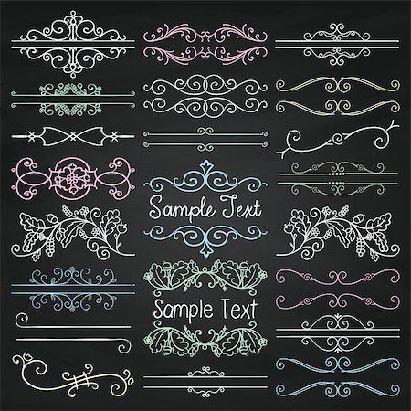 engaged clipart - Set of Hand Drawn Colorful Doodle Design Elements. Decorative Floral Dividers, Borders, Swirls, Scrolls, Text Frames. Chalk Drawing Vintage Vector Illustration. Chalkboard Texture. Foto de stock - Super Valor sin royalties y Suscripción, Código: 400-08495968