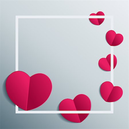 Background with paper hearts in white frame. Vector with heart stickers with shadows. Stock Photo - Budget Royalty-Free & Subscription, Code: 400-08496632