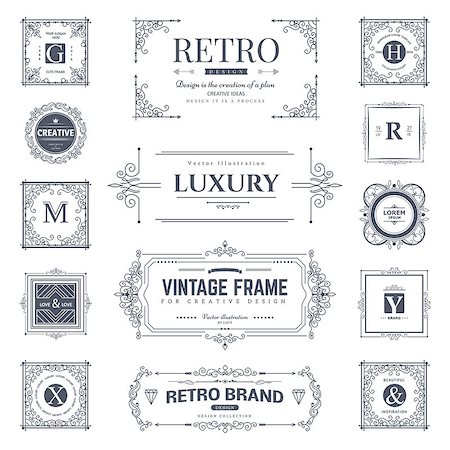 simsearch:400-07103208,k - Collection of vintage flourishes calligraphic ornaments and frames. Retro style of design elements, decorations for postcard, banners, logos. Vector template Stock Photo - Budget Royalty-Free & Subscription, Code: 400-08498884