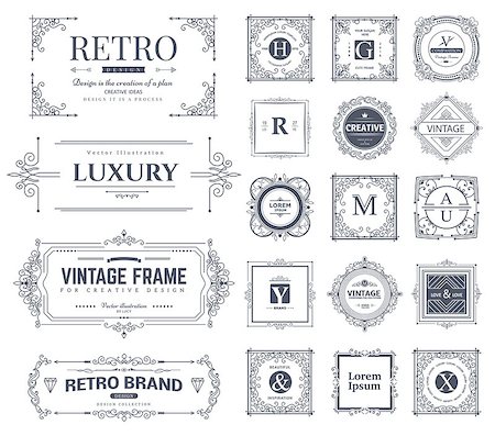 simsearch:400-07103208,k - Collection of vintage flourishes calligraphic ornaments and frames. Retro style of design elements, decorations for postcard, banners, logos. Vector template Stock Photo - Budget Royalty-Free & Subscription, Code: 400-08498885