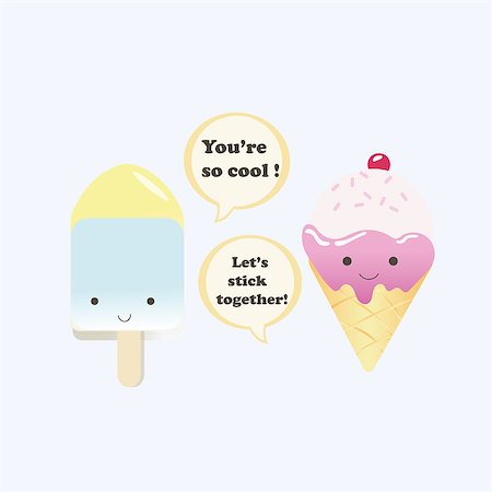 Vector illustration of a couple cartoon funny ice creams with happy smiling faces are talking love words to each other, so Cool Stock Photo - Budget Royalty-Free & Subscription, Code: 400-08498952