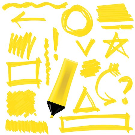 drawn curved - Yellow Marker Isolated on White Background. Set of Graphic Signs. Arrows, Circles, Correction Lines Photographie de stock - Aubaine LD & Abonnement, Code: 400-08499191