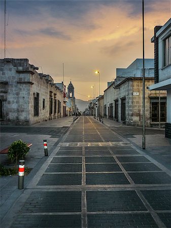deserted city streets - Deserted street perspective front view of the city of Arequipa, the second most important city in Peru. Stock Photo - Budget Royalty-Free & Subscription, Code: 400-08499879