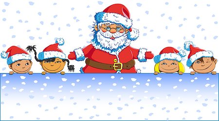 simsearch:400-06462885,k - Santa Claus in a red suit with children in caps congratulates Merry Christmas and New Year Stock Photo - Budget Royalty-Free & Subscription, Code: 400-08491711