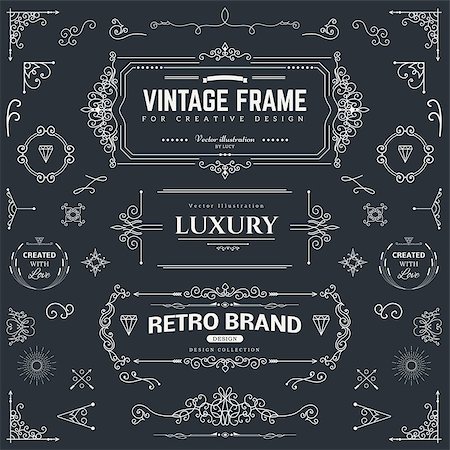 simsearch:400-06383976,k - Collection of vintage patterns. Flourishes calligraphic ornaments and frames. Retro style of design elements, postcard, banners, logos. Vector template Stock Photo - Budget Royalty-Free & Subscription, Code: 400-08492096