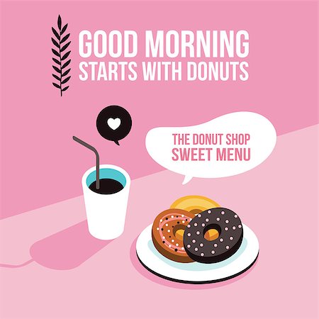 simsearch:400-08786053,k - Perfect breakfast Donuts Coffee background Modern flat isometric design style Vector illustration Stock Photo - Budget Royalty-Free & Subscription, Code: 400-08492205
