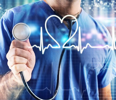 Doctor with stethoscope and graphic heartbeat background Stock Photo - Budget Royalty-Free & Subscription, Code: 400-08492269
