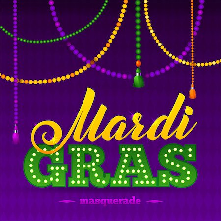 Mardi Gras Party Poster. Calligraphy and Typography Card. Beads Tassels and Fleur De Lis Symbol.  Holiday poster or placard template Stock Photo - Budget Royalty-Free & Subscription, Code: 400-08492676