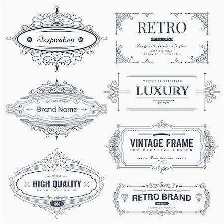 simsearch:400-06383976,k - Collection of vintage flourishes calligraphic ornaments and frames. Retro style of design elements, decorations for postcard, banners, logos. Vector template Stock Photo - Budget Royalty-Free & Subscription, Code: 400-08493568