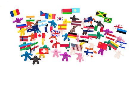 Crowd group of colourful plasticine humans with the various flags on the white Stock Photo - Budget Royalty-Free & Subscription, Code: 400-08493614