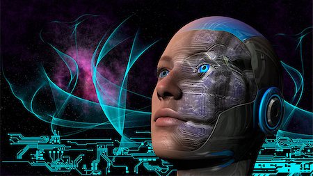 female robot - Cyborg woman with deep space and circuit design background Stock Photo - Budget Royalty-Free & Subscription, Code: 400-08493863