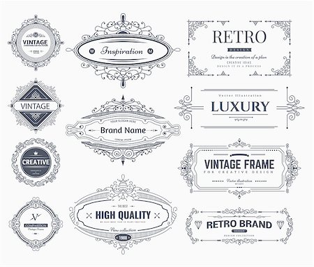 simsearch:400-07103208,k - Collection of vintage flourishes calligraphic ornaments and frames. Retro style of design elements, decorations for postcard, banners, logos. Vector template Stock Photo - Budget Royalty-Free & Subscription, Code: 400-08493913