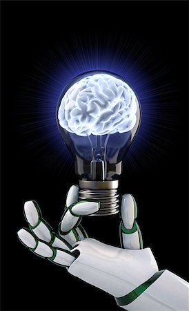 Robot hand holding a light bulb with a brain inside. Stock Photo - Budget Royalty-Free & Subscription, Code: 400-08504347