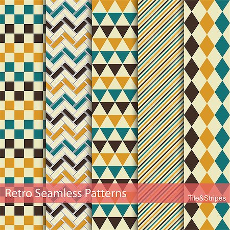 simsearch:400-08978166,k - Set of 5 retro seamless patterns. Vector geometric color patterns Stock Photo - Budget Royalty-Free & Subscription, Code: 400-08505393