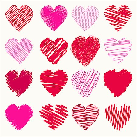 flirt collection - Vector collection of scribbled valentine hearts with hand drawn style of red and pink color Stock Photo - Budget Royalty-Free & Subscription, Code: 400-08505433