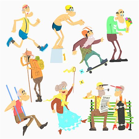 Old People Activities, Flat Vector Illustration Collection Stock Photo - Budget Royalty-Free & Subscription, Code: 400-08506085