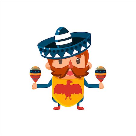Mexican Musician In Traditional Clothes Isolated Flat Vector Cute Illustration On White Background Stock Photo - Budget Royalty-Free & Subscription, Code: 400-08506106