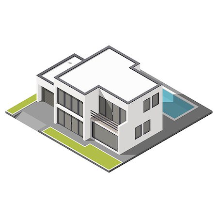 Modern two-story house with flat roof sometric icon set vector graphic illustration Stock Photo - Budget Royalty-Free & Subscription, Code: 400-08506411