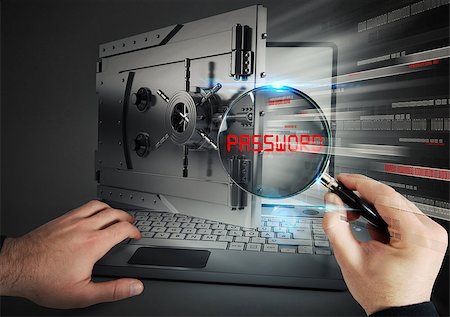 firewall - Computer as a bank and magnifying glass Stock Photo - Budget Royalty-Free & Subscription, Code: 400-08507078
