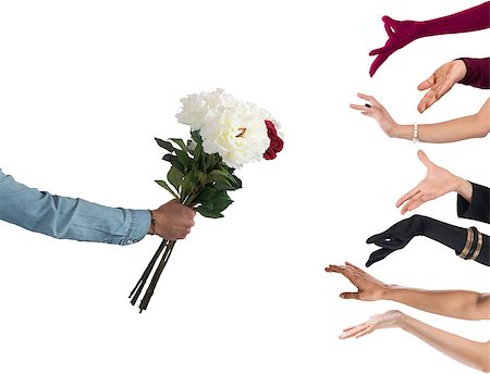 Seducer boy handing flowers to many women Stock Photo - Budget Royalty-Free & Subscription, Code: 400-08507098